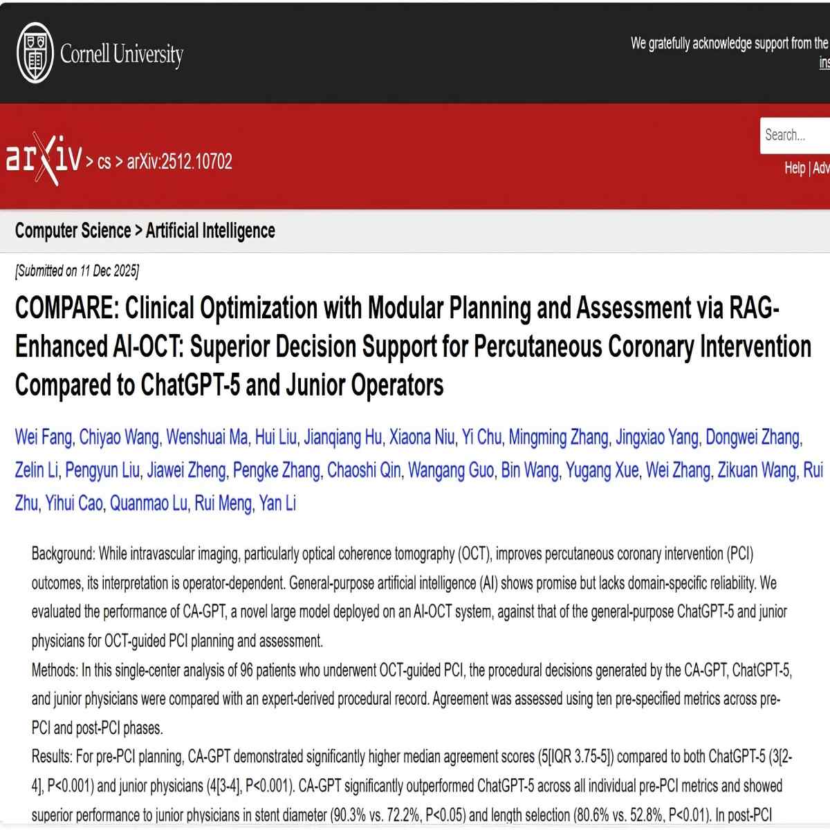KI definiert PCI-Entscheidungsunterstützung in der Kardiologie neu